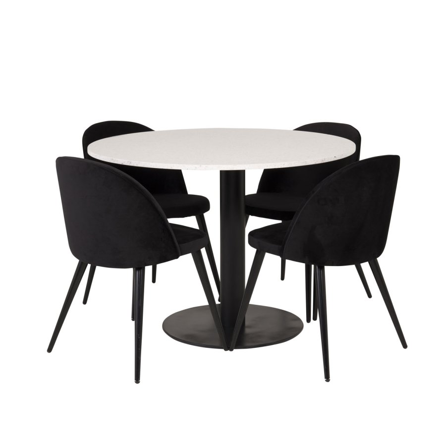 VENTURE DESIGN Razzia spisebord - hvid terrazzo og sort metal (106)