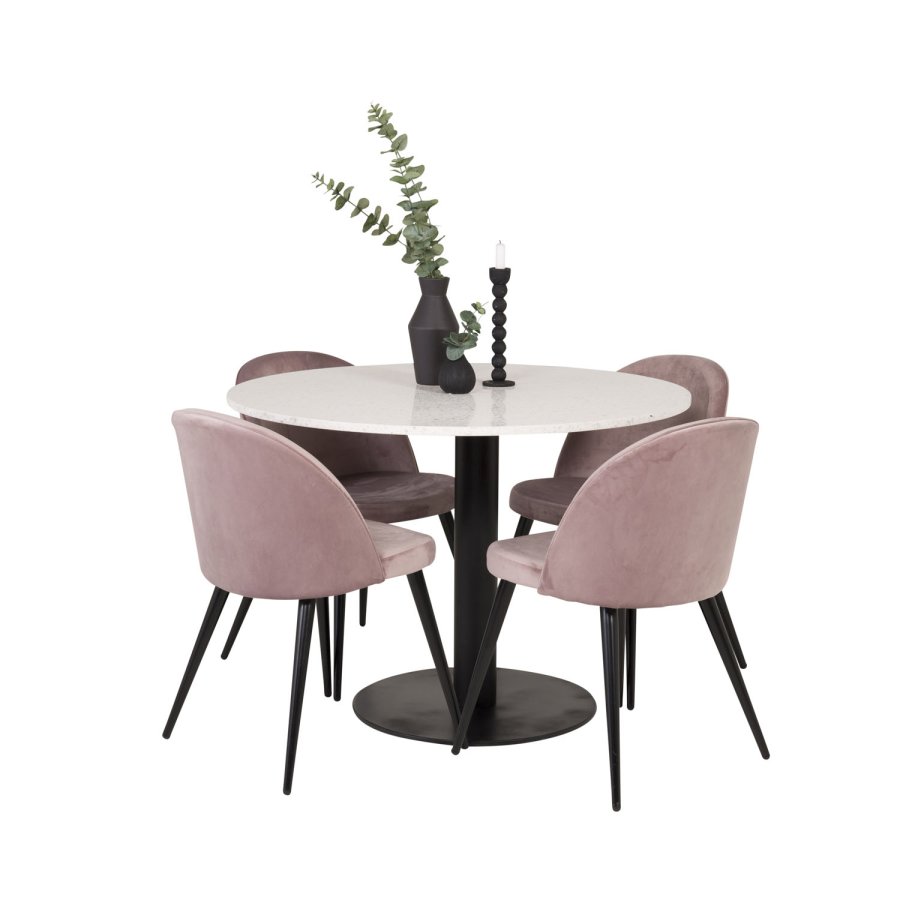 VENTURE DESIGN Razzia spisebord - hvid terrazzo og sort metal (106)