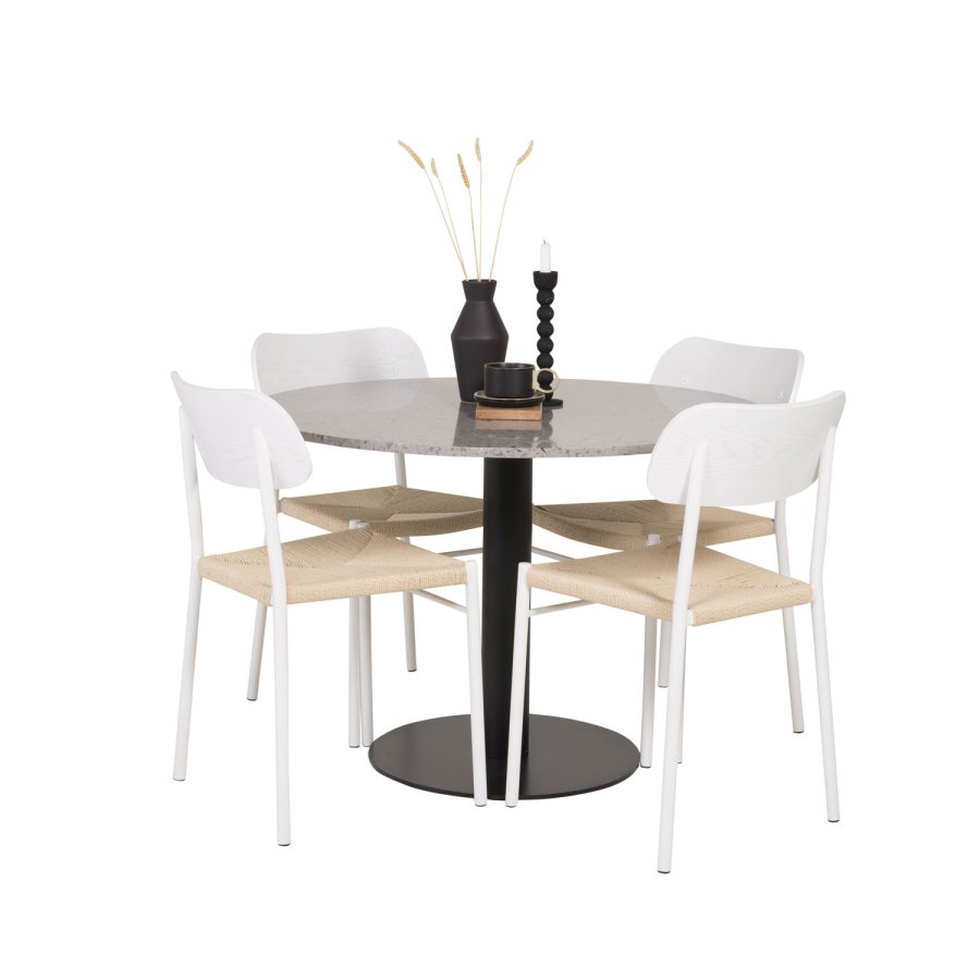 VENTURE DESIGN Razzia spisebord - gr terrazzo og sort metal (106)