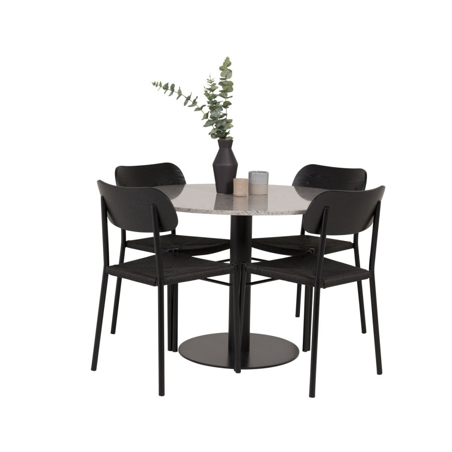 VENTURE DESIGN Razzia spisebord - gr terrazzo og sort metal (106)