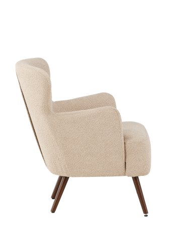 VENTURE DESIGN Lincoln lnestol - beige bouclè stof og valnd stl