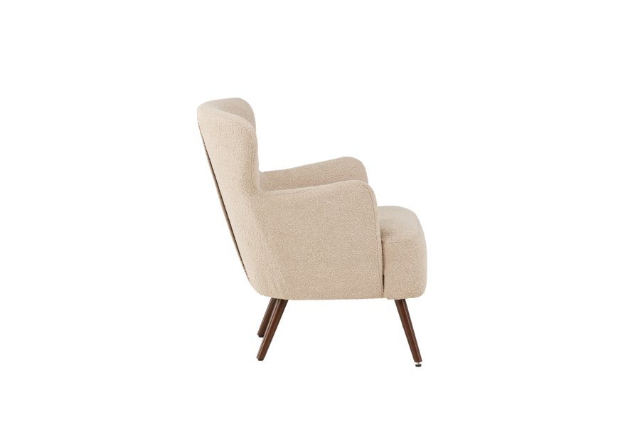 VENTURE DESIGN Lincoln lnestol - beige bouclè stof og valnd stl