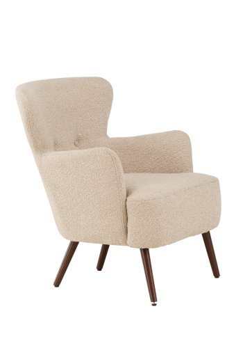 VENTURE DESIGN Lincoln lnestol - beige bouclè stof og valnd stl