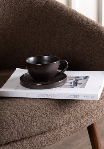 VENTURE DESIGN Wanda lnestol - brun bamsestof polyester og mrk valnd stl