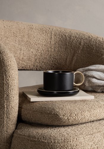 VENTURE DESIGN Laurel drejestol, m. armln - brun bouclé stof og sort stl