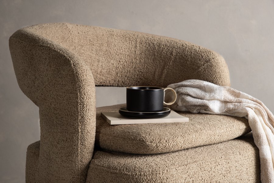 VENTURE DESIGN Laurel drejestol, m. armln - brun bouclé stof og sort stl