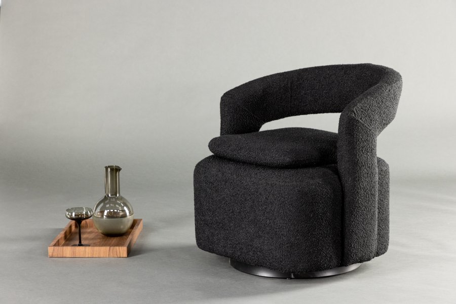 VENTURE DESIGN Laurel lnestol, m. armln - sort bouclé og sort stl