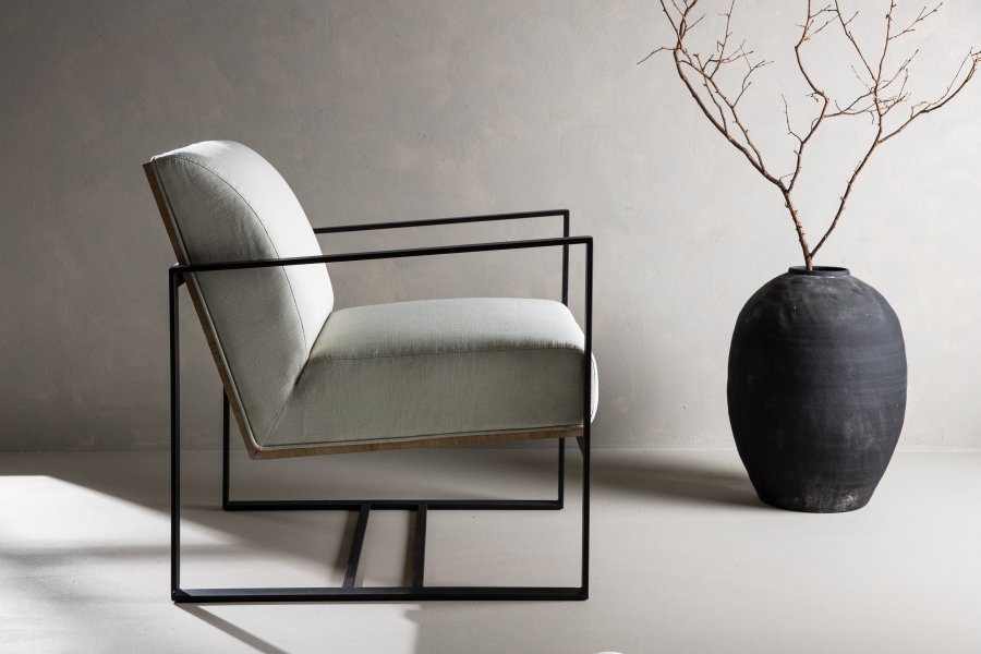 VENTURE DESIGN Kansas lnestol - hvid linned og sort stl