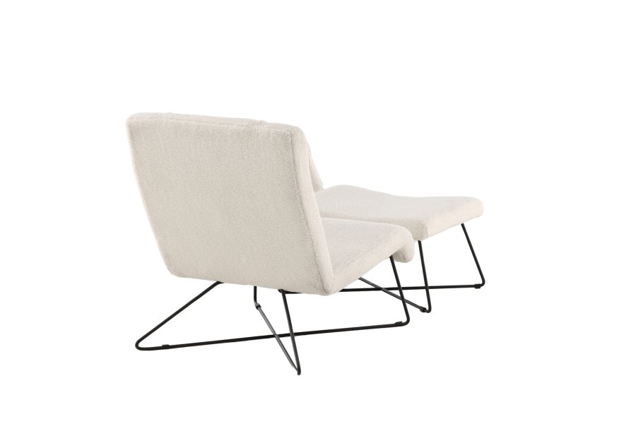 VENTURE DESIGN Laconia loungestol, m. fodskammel - hvid bamsestof og mat sort stl