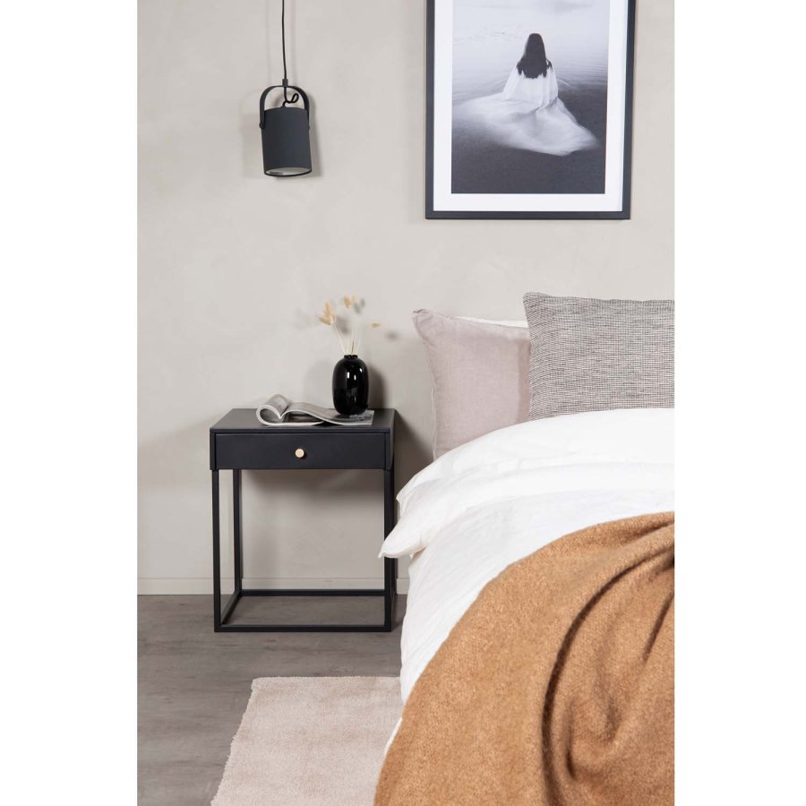 VENTURE DESIGN Bakal sengebord, m. 1 skuffe - sort stl