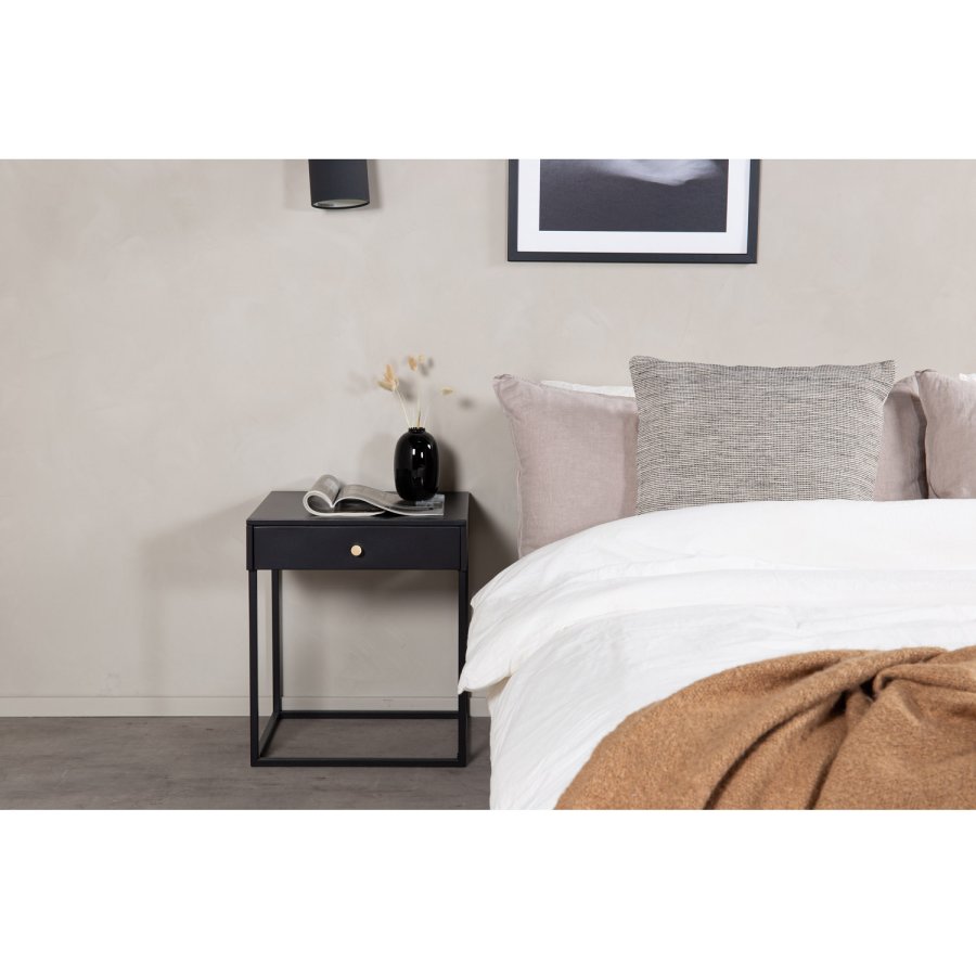 VENTURE DESIGN Bakal sengebord, m. 1 skuffe - sort stl