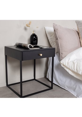 VENTURE DESIGN Bakal sengebord, m. 1 skuffe - sort stl