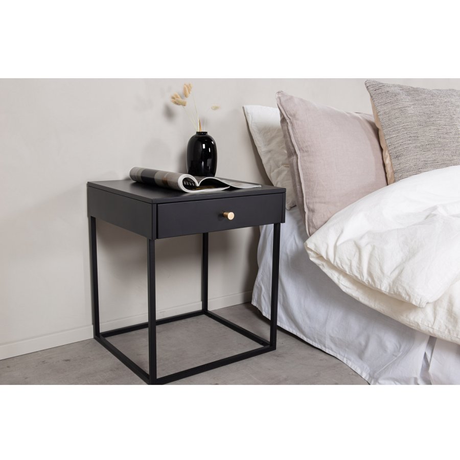 VENTURE DESIGN Bakal sengebord, m. 1 skuffe - sort stl