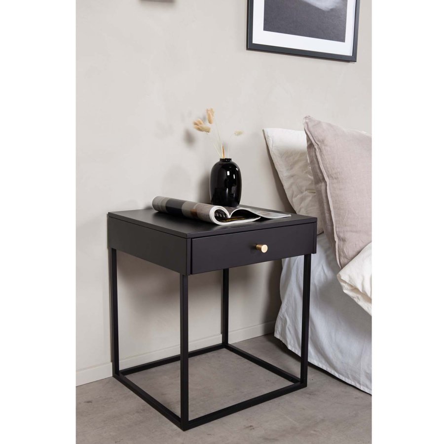 VENTURE DESIGN Bakal sengebord, m. 1 skuffe - sort stl