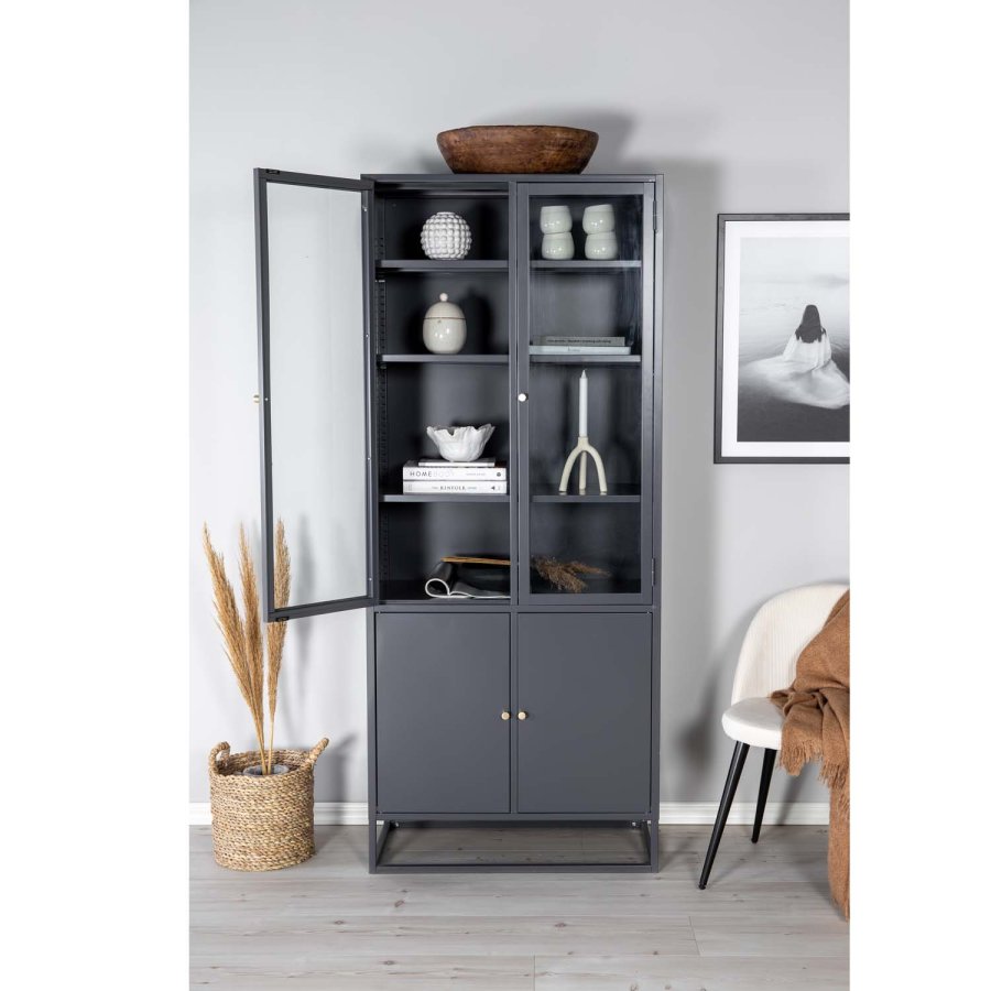 VENTURE DESIGN Bakal vitrineskab, m. 4 lger og 4 hylder - lysegr stl