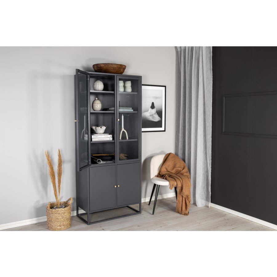 VENTURE DESIGN Bakal vitrineskab, m. 4 lger og 4 hylder - lysegr stl