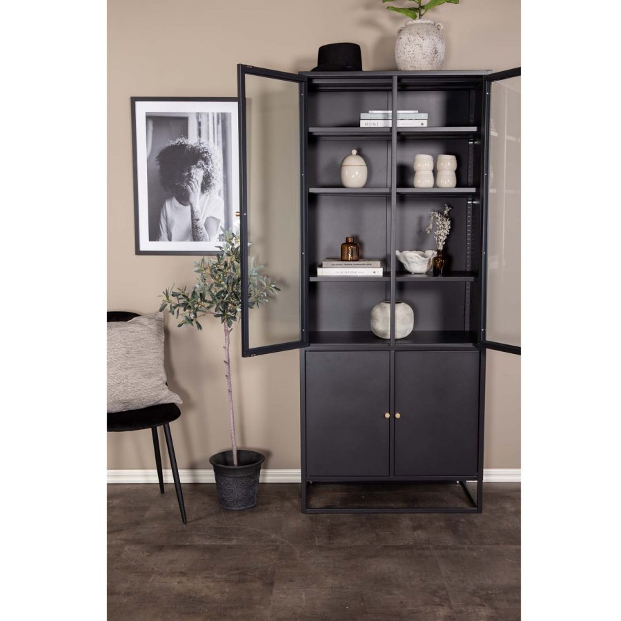 VENTURE DESIGN Bakal vitrineskab, m. 4 lger og 4 hylder - sort stl