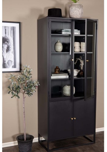 VENTURE DESIGN Bakal vitrineskab, m. 4 lger og 4 hylder - sort stl