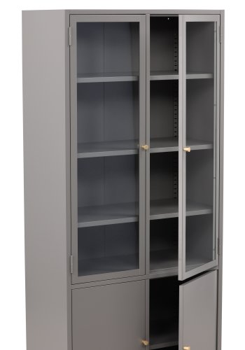 VENTURE DESIGN Bakal vitrineskab, m. 4 lger og 4 hylder - glas og lysegr stl (H:190)