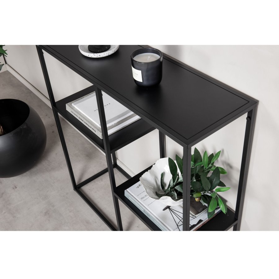 VENTURE DESIGN Staal konsolbord, m. 2 hylder - sort stl (80x26)