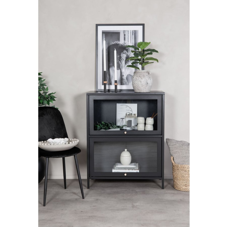 VENTURE DESIGN Bakal Low skab, m. 2 lger og 1 hylder - sort stl