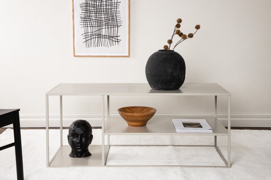 VENTURE DESIGN Staal sofabord, m. hylde - beige stl (120x50)