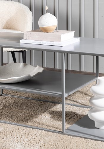 VENTURE DESIGN Staal sofabord, m. hylde - lysegr stl (120x50)