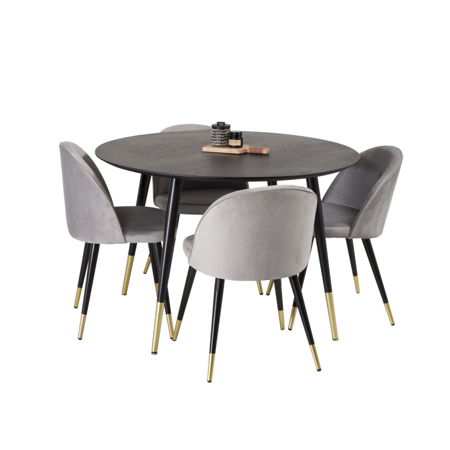 VENTURE DESIGN Dipp spisebord - sort MDF og messing/sort metal (115)