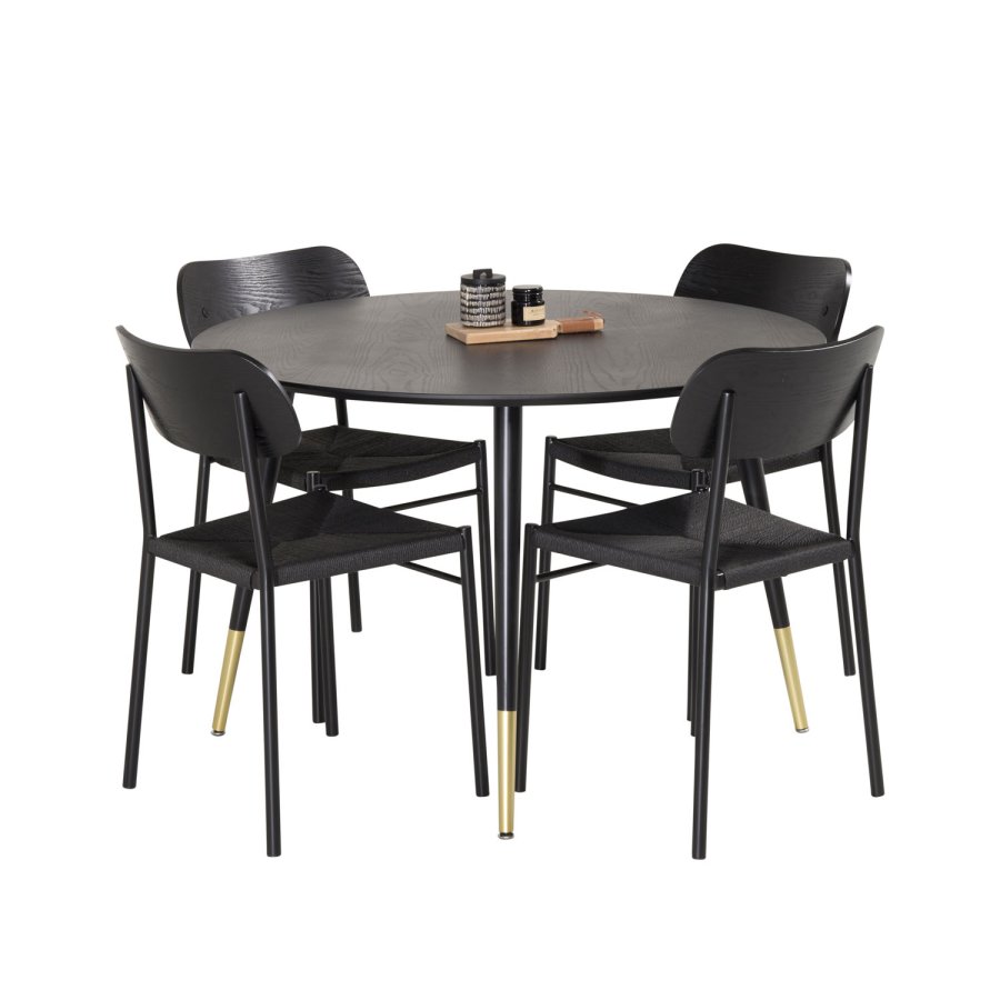 VENTURE DESIGN Dipp spisebord - sort MDF og messing/sort metal (115)