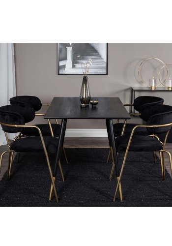 VENTURE DESIGN Arrow spisebordsstol, m. armln - sort velour og messing metal