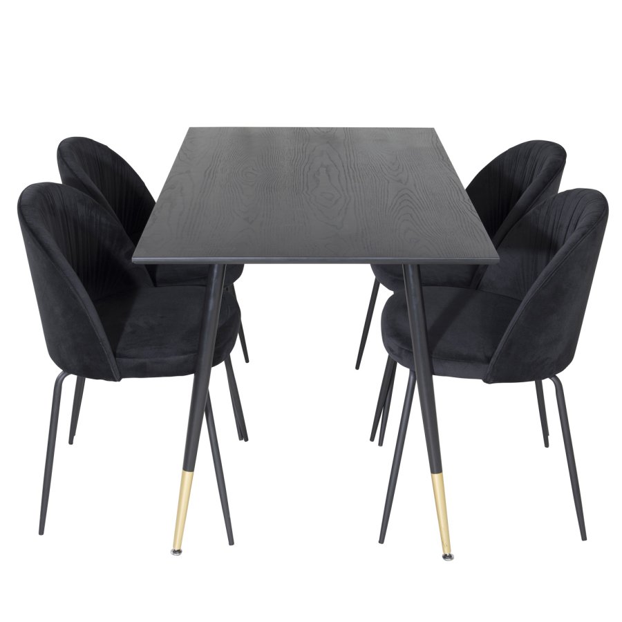 VENTURE DESIGN Wrinkles spisebordsstol - sort velour og sort metal