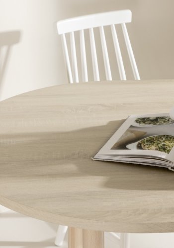 VENTURE DESIGN Andy spisebord, oval - hvidvasket MDF og stl (90x180)