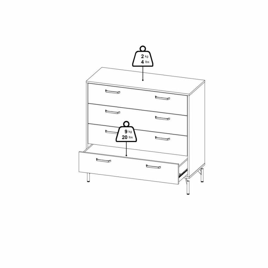 TVILUM Dana Kommode med 4 skuffer, Matt Black, 98,7 x 39,8 x 95,8 cm