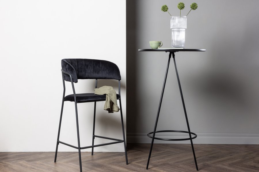 VENTURE DESIGN Bistro barbord, m. fodsttte, rund - sort finér og sort metal (60)