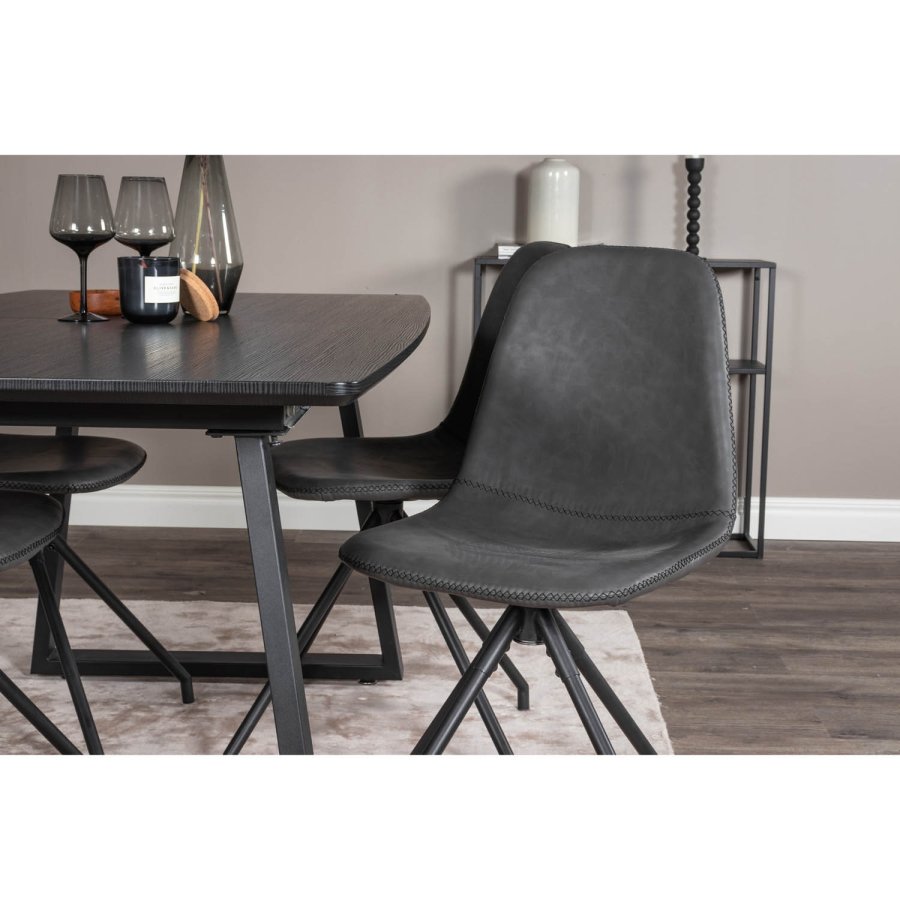 VENTURE DESIGN Polar spisebordsstol, m. drejefunktion - sort PU og sort  metal