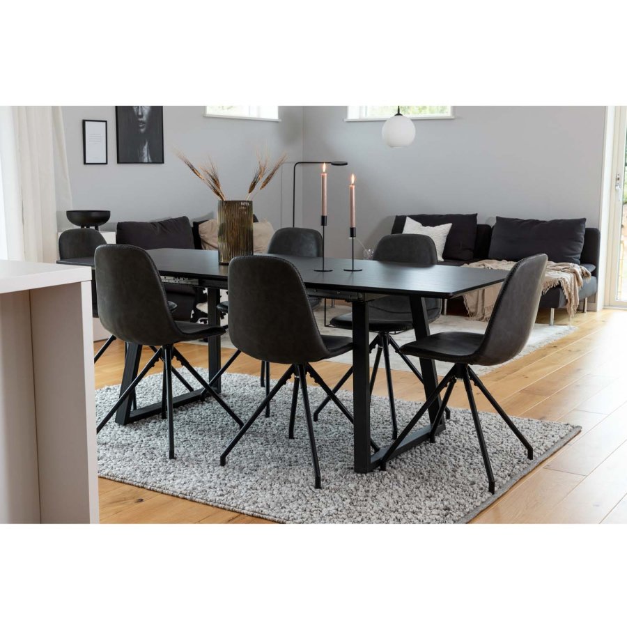 VENTURE DESIGN Polar spisebordsstol, m. drejefunktion - sort PU og sort  metal