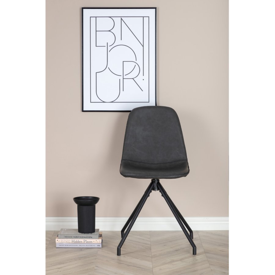 VENTURE DESIGN Polar spisebordsstol, m. drejefunktion - sort PU og sort  metal