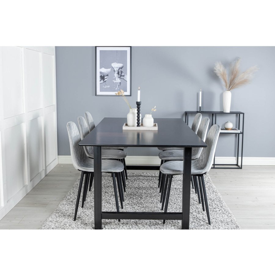 VENTURE DESIGN Polar Diamond spisebordsstol - gr velour og sort metal