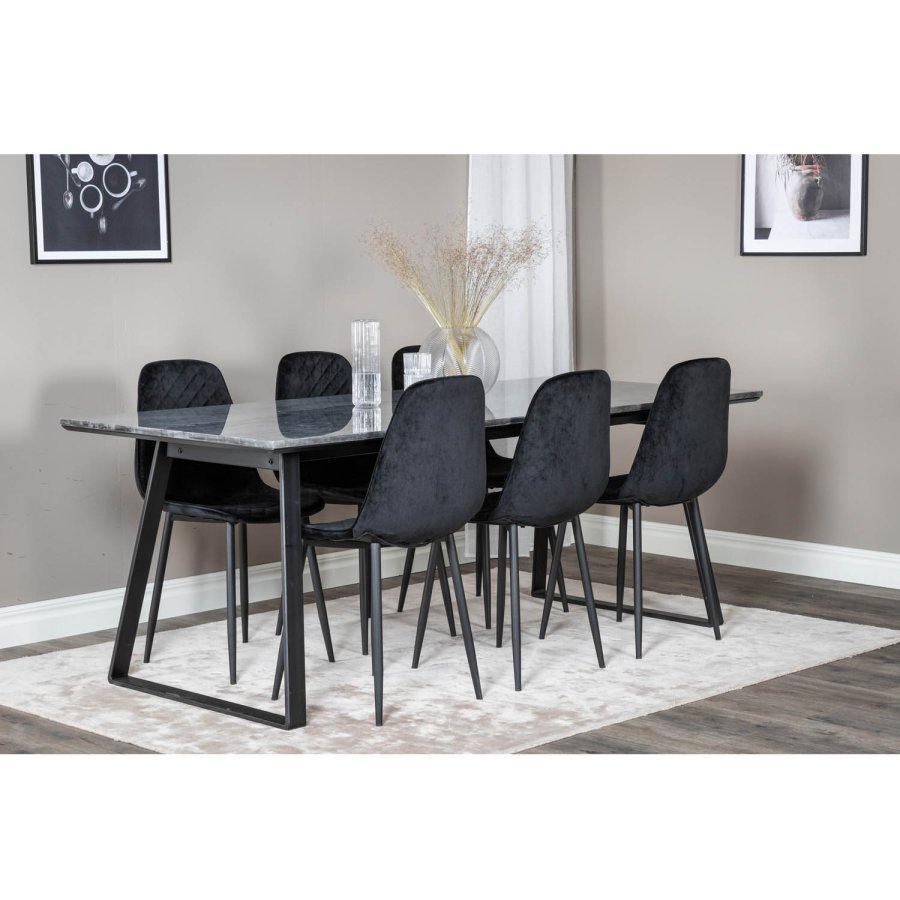 VENTURE DESIGN Polar Diamond spisebordsstol - sort velour og sort metal