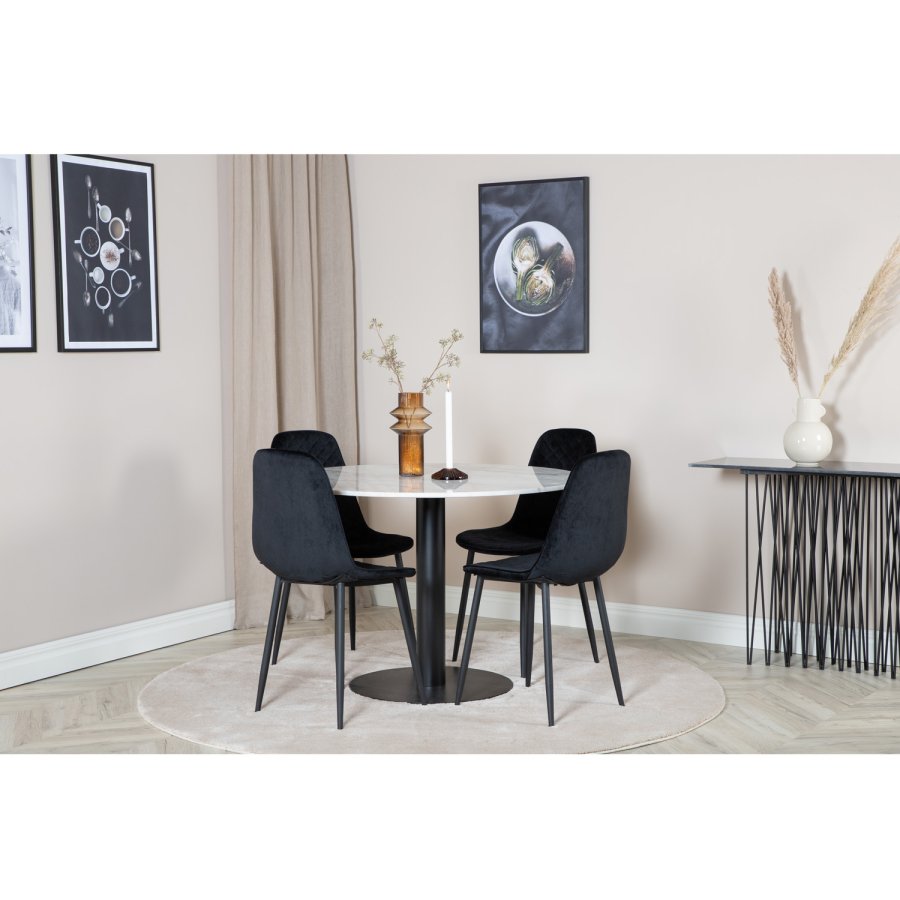 VENTURE DESIGN Polar Diamond spisebordsstol - sort velour og sort metal