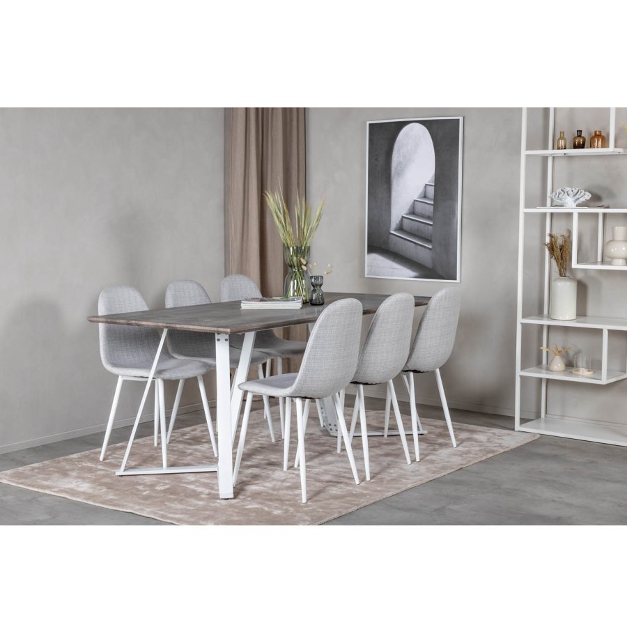 VENTURE DESIGN Polar spisebordsstol - lysegr polyester og hvid  metal