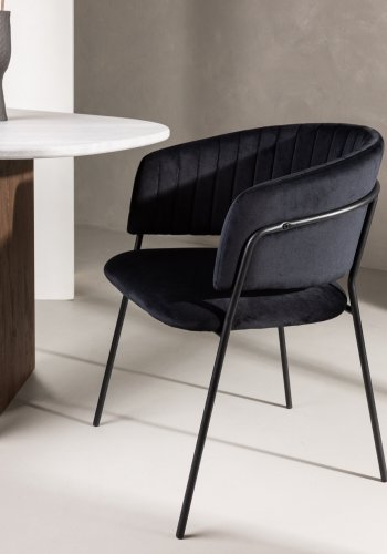 VENTURE DESIGN Selma spisebordsstol, m. armln - sort polyester fljl og sort stl