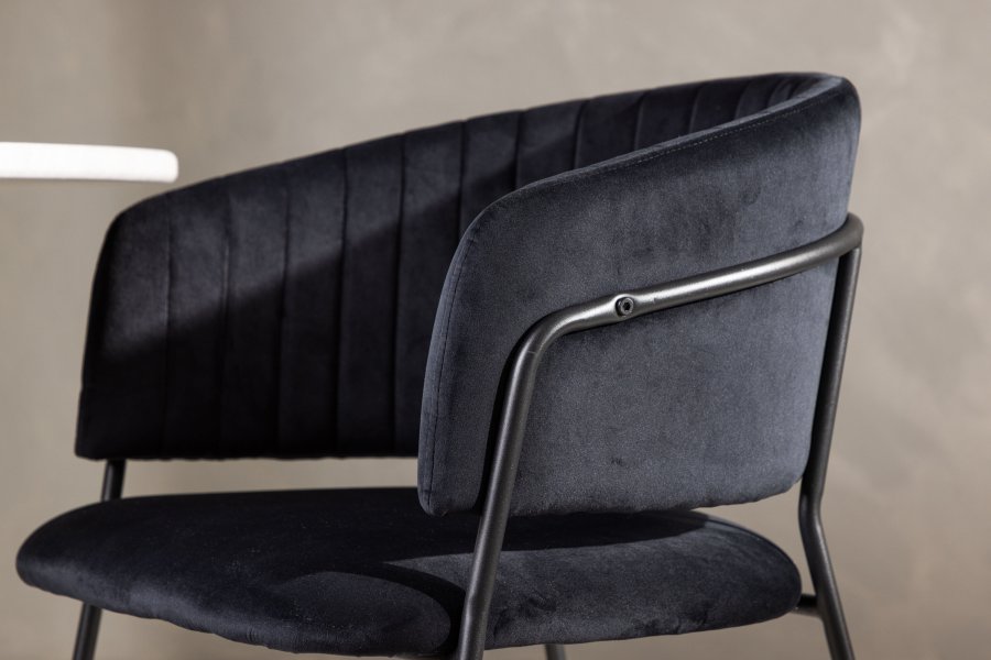VENTURE DESIGN Selma spisebordsstol, m. armln - sort polyester fljl og sort stl