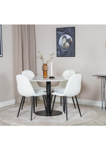 VENTURE DESIGN Polar Fluff spisebordsstol - hvid polyester teddystof og sort metal