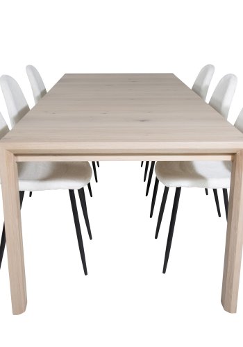 VENTURE DESIGN Polar Fluff spisebordsstol - hvid polyester teddystof og sort metal