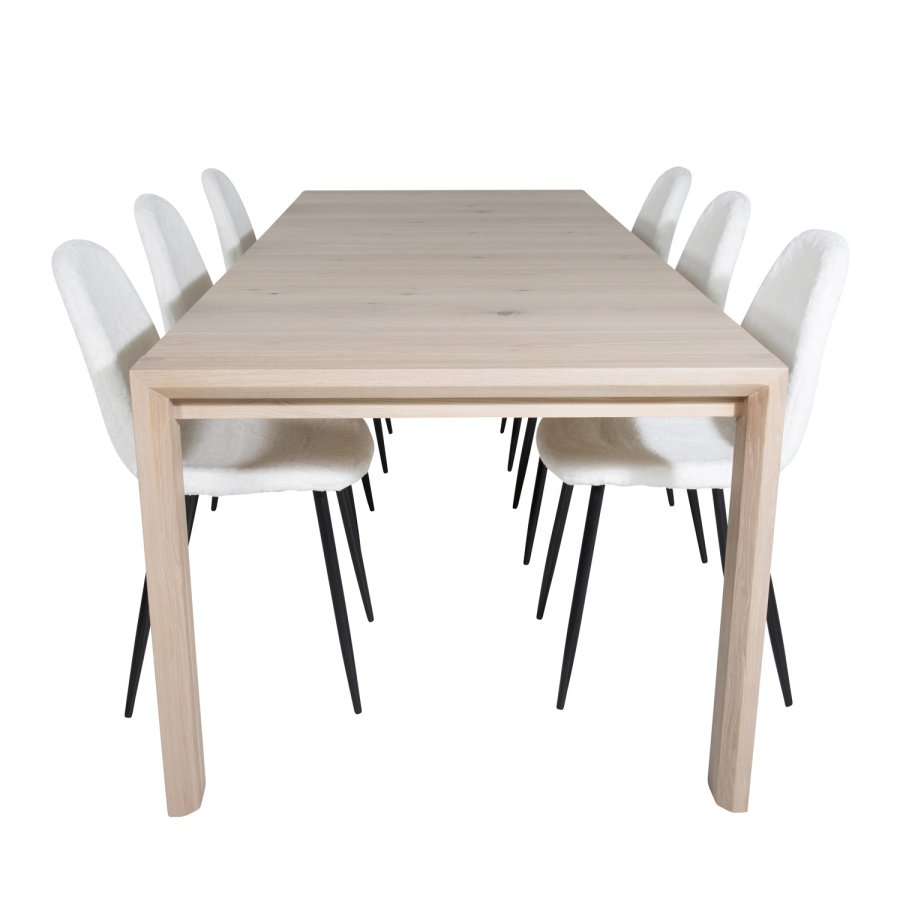 VENTURE DESIGN Polar Fluff spisebordsstol - hvid polyester teddystof og sort metal