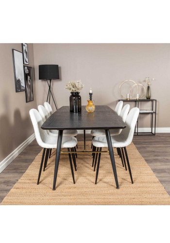 VENTURE DESIGN Polar Fluff spisebordsstol - hvid polyester teddystof og sort metal