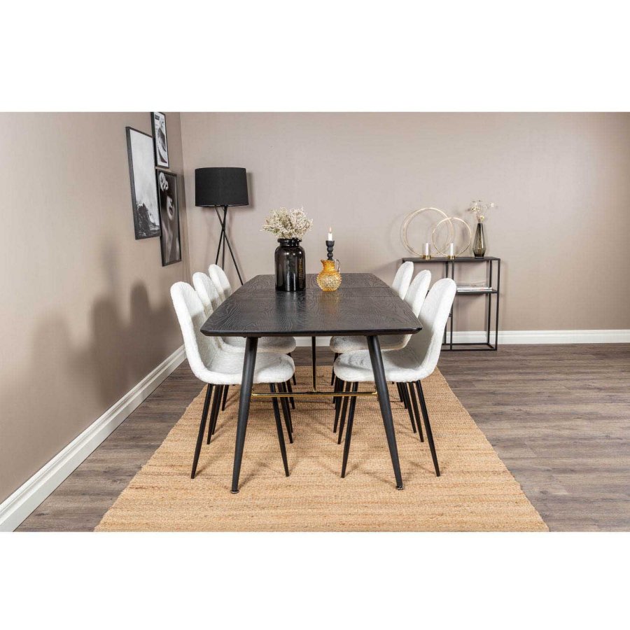 VENTURE DESIGN Polar Fluff spisebordsstol - hvid polyester teddystof og sort metal