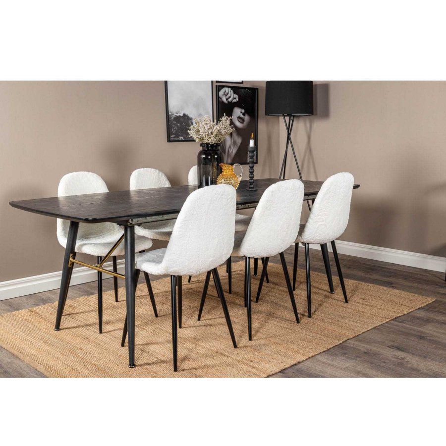 VENTURE DESIGN Polar Fluff spisebordsstol - hvid polyester teddystof og sort metal