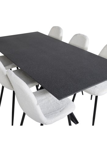 VENTURE DESIGN Polar Fluff spisebordsstol - hvid polyester teddystof og sort metal